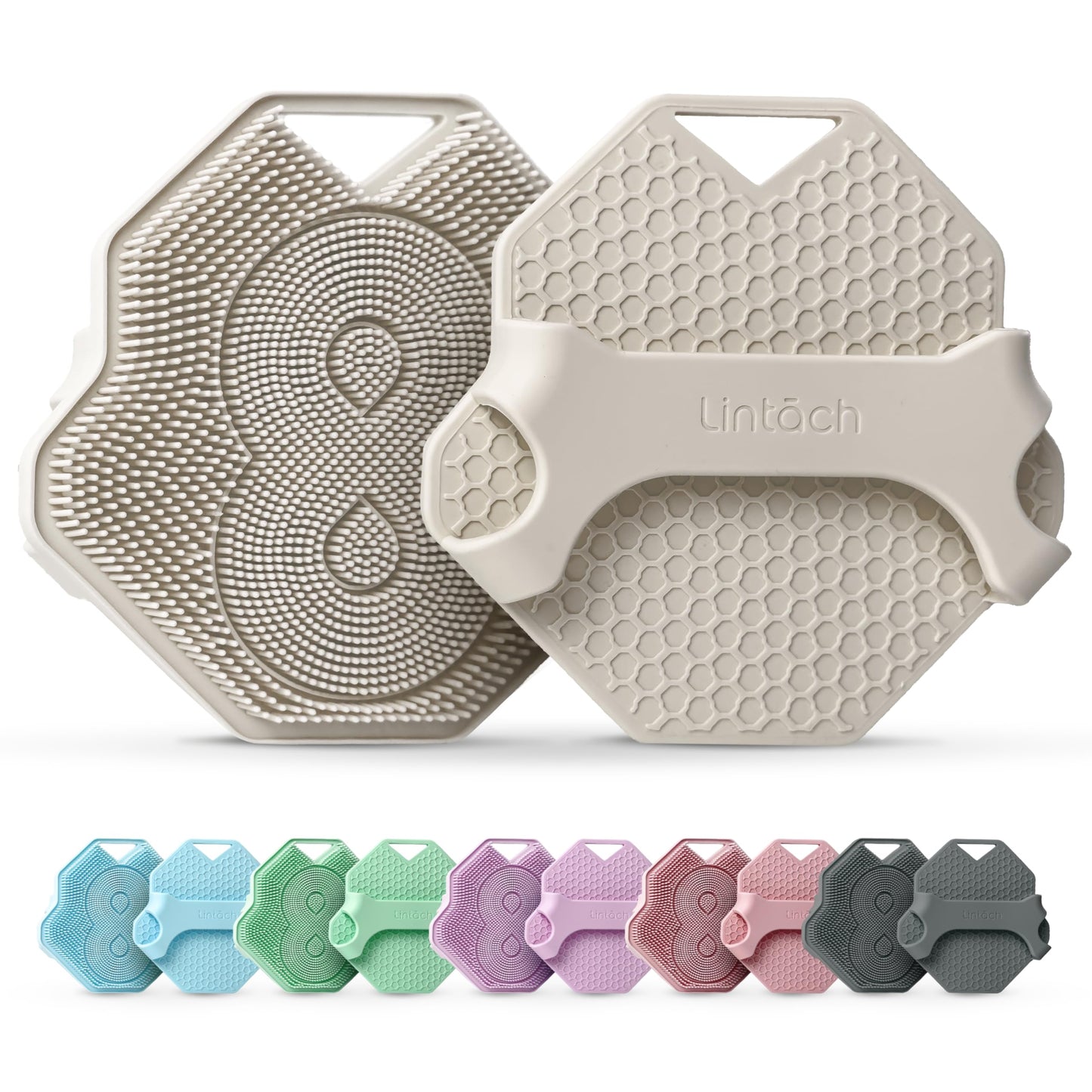 Lintach Silicone Body Scrubber - Shower Exfoliating Body Scrubber, Ergonomic Silicone Shower Scrubbers for Men, Reusable, Hygienic Bath Loofah for a Smooth Skin, Warm Gray