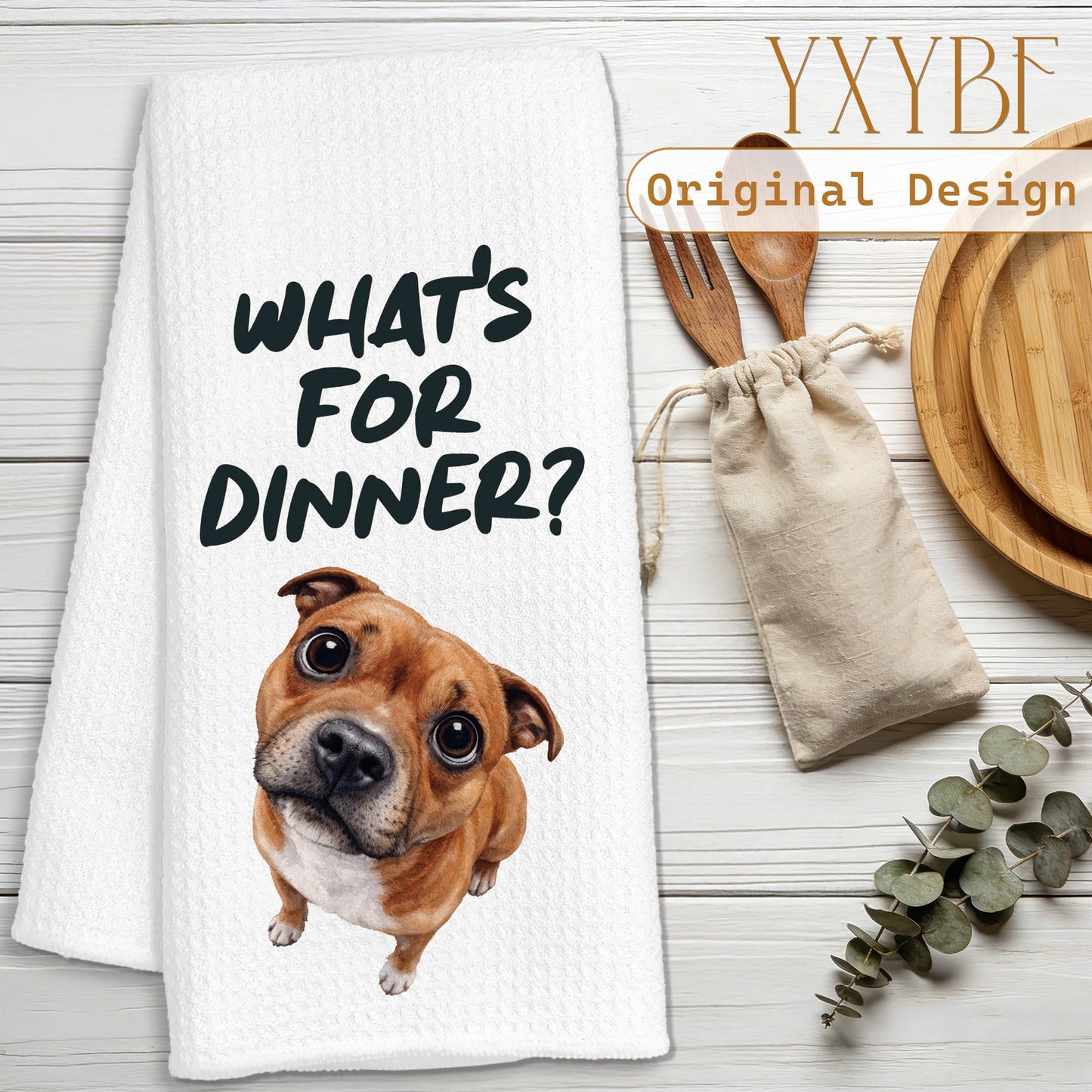 YXYBF Pitbull Gifts Hand Dish Tea Towels for Kitchen Decor 16x24 Inches, Pitbull Gifts for Women Men, What's for Dinner Funny Pit Bull Terrier Kitchen Towels Decorative