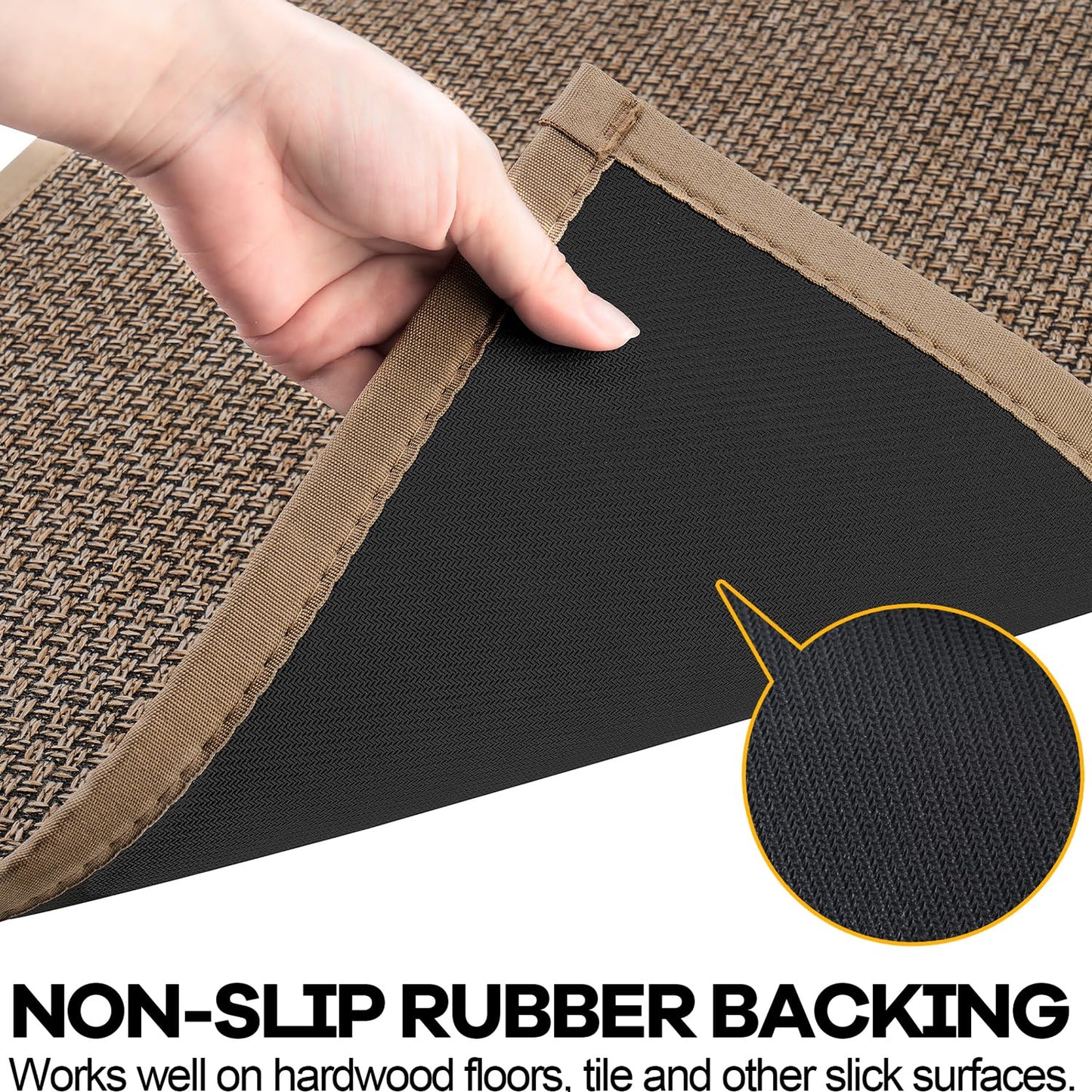 Hargiis Kitchen Rug, Rubber Non Slip Kitchen Rugs Washable, Absorbent Runner Mat for Floor, Machine Washable Standing Mats for in Front of Sink, Door, Laundry, Entryway, Entrance (Brown, 47" × 17.3")