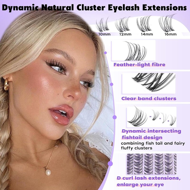 Goddivas Invisible Band Lash Clusters Kit - Wispy Natural DIY Eyelash Extensions | C Curl 10-16MM