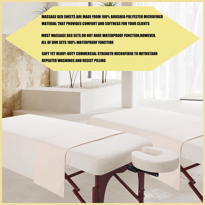 Microfiber Massage Table Sheet Set 3-Piece, Soft Wrinkle-Free Bed Cover, Includes Fitted Sheet, Flat Sheet, and Face Cradle Cover for Spa, Salon, Tattoo (Beige)