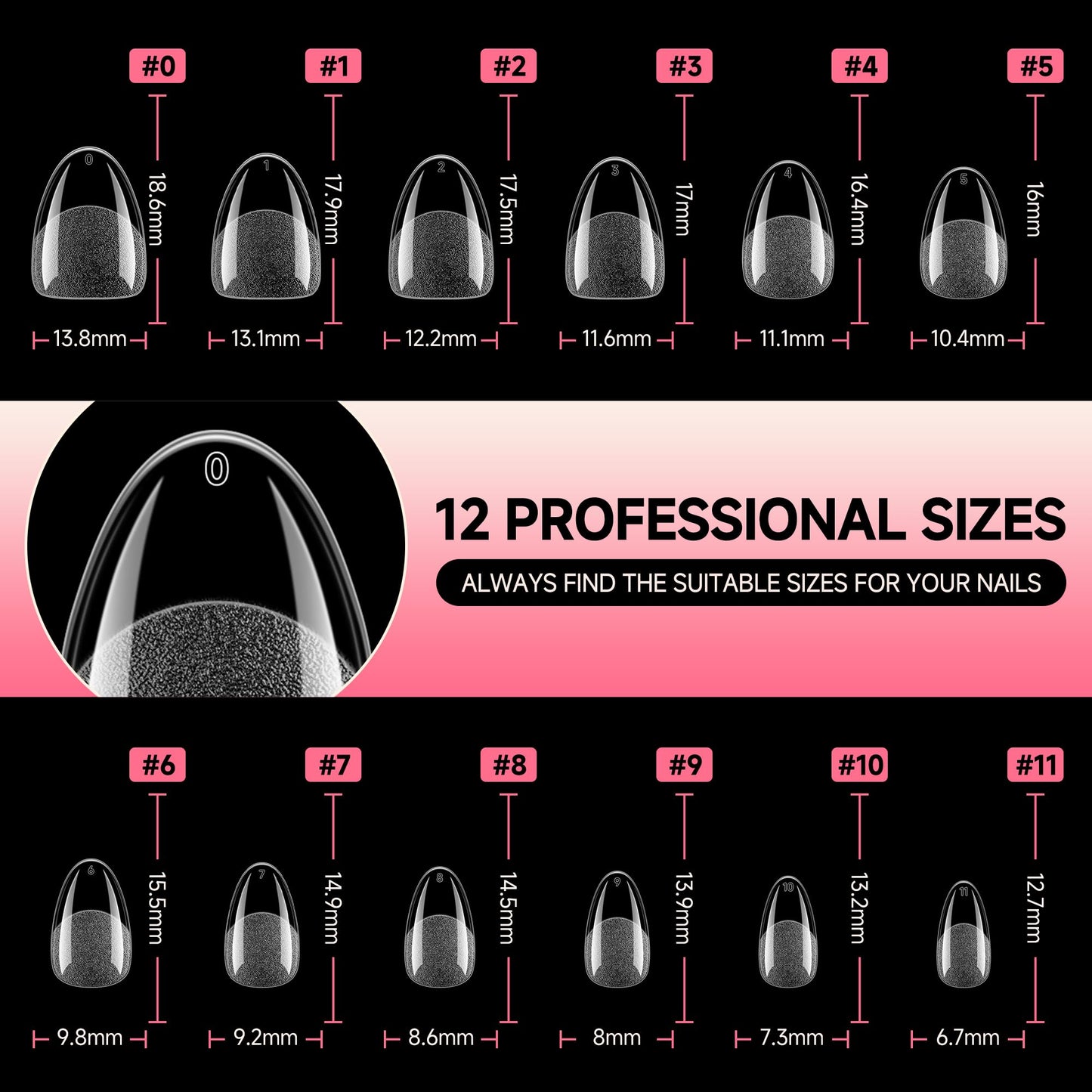UNA GELLA Extra Short Almond Nail Tips 12 Sizes Short Almond Gel Nail Tips 120Pcs Soft Gel Clear Full Cover Nails Tips Acrylic False Nails Press On Nails for Extensions DIY Salon