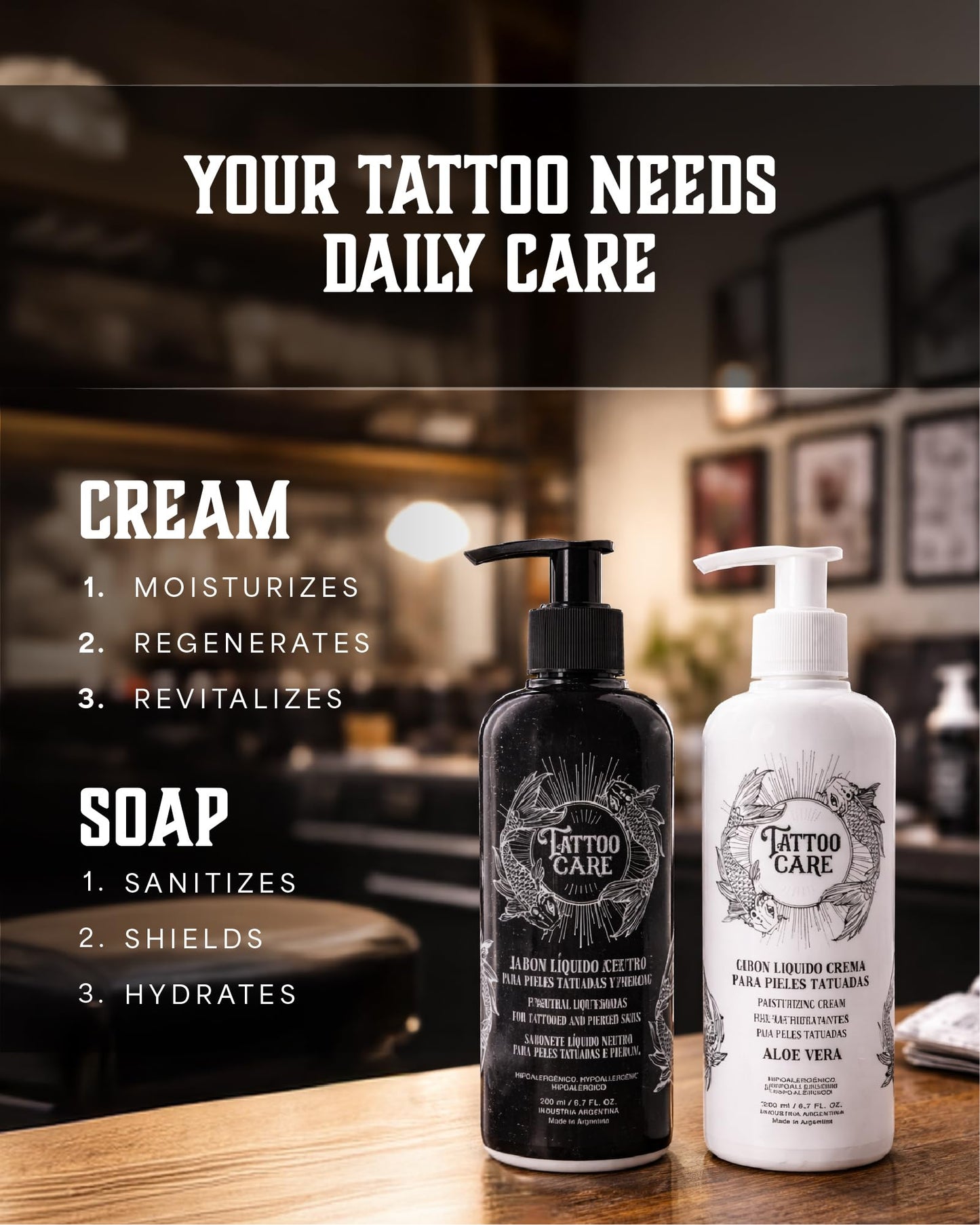 Tattoo Care Tattoo Aftercare Kit - Cream and Soap for Healing, Protecting and Brightening New and Old Tattoos - Cruelty-Free (KIT 6.7 fl OZ each)