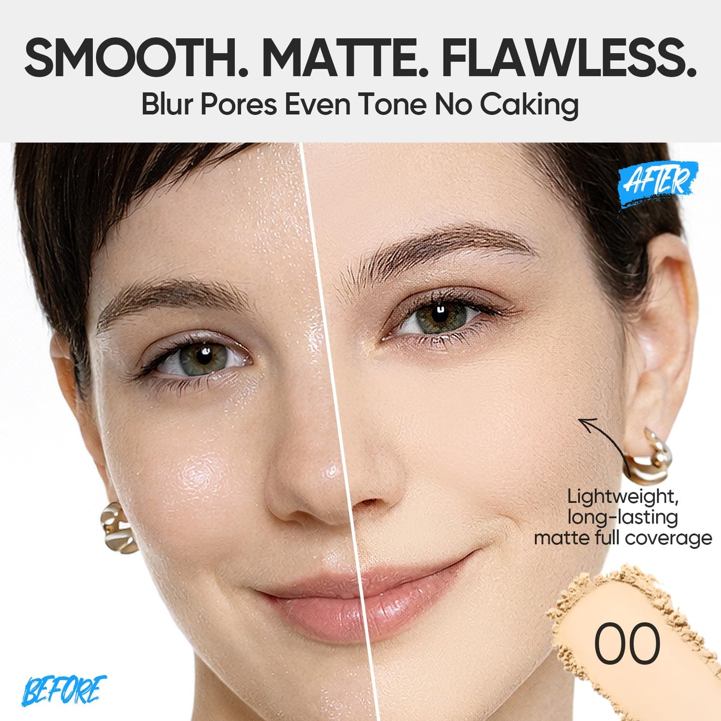 SKINTIFIC Ultra Cover Powder Foundation, Full Coverage Matte Finish, One-Swipe Flawless Pressed Powder with Oil Control, Lightweight & Long-Lasting, Pore-Blurring for Oily Skin (00 Porcelain)