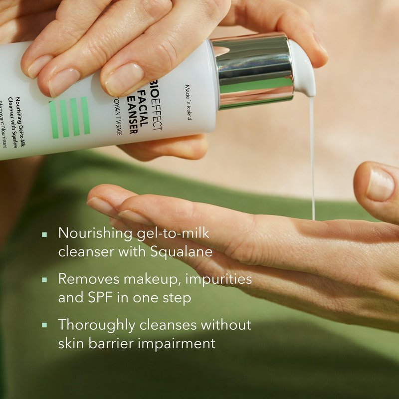 BIOEFFECT Facial Cleanser | Hydrating Gel-to-Milk Face Wash with Squalane | Removes Makeup, SPF & Impurities for Sensitive & Dry Skin, Fragrance Free, 120ml / 4.06 fl oz