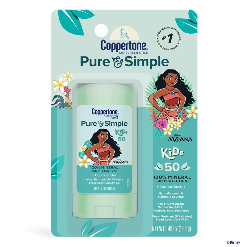 Coppertone Pure & Simple Kids Sunscreen Stick SPF 50 | Hypoallergenic, Mineral, Water-Resistant, 0.49 Oz