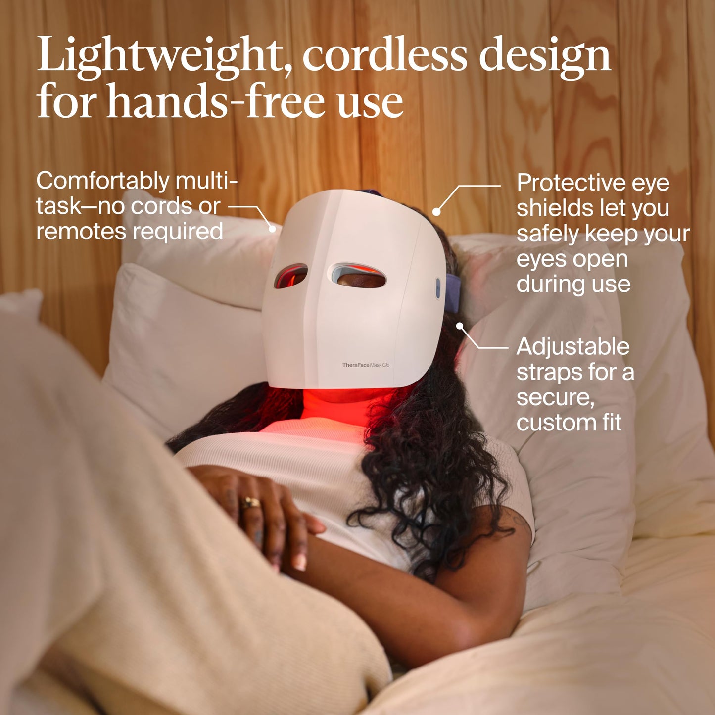 TheraFace Therabody Mask Glo - Cordless LED Skincare Face Mask with Red/Blue/Infrared Light & Relaxing Scalp Massage for Glowing, Healthier-Looking Skin - FDA Cleared