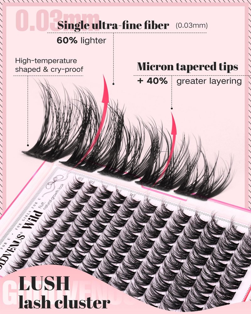 Goddvenus Fluffy Eye Lash Clusters Wispy Eyelash Clusters, D Curl Cluster Eyelash Extensions Natural Individual Lashes 120pcs, 10-16mm False Eyelashes for DIY Lash Extensions