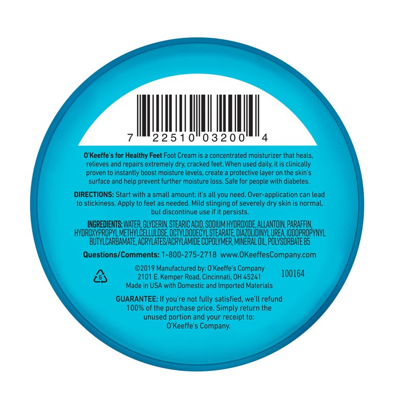 O'Keeffe's for Healthy Feet Foot Cream; Guaranteed Relief for Extremely Dry; Cracked Feet; Instantly Boosts Moisture Levels; 3.2 Ounce Jar; (Pack of 6)