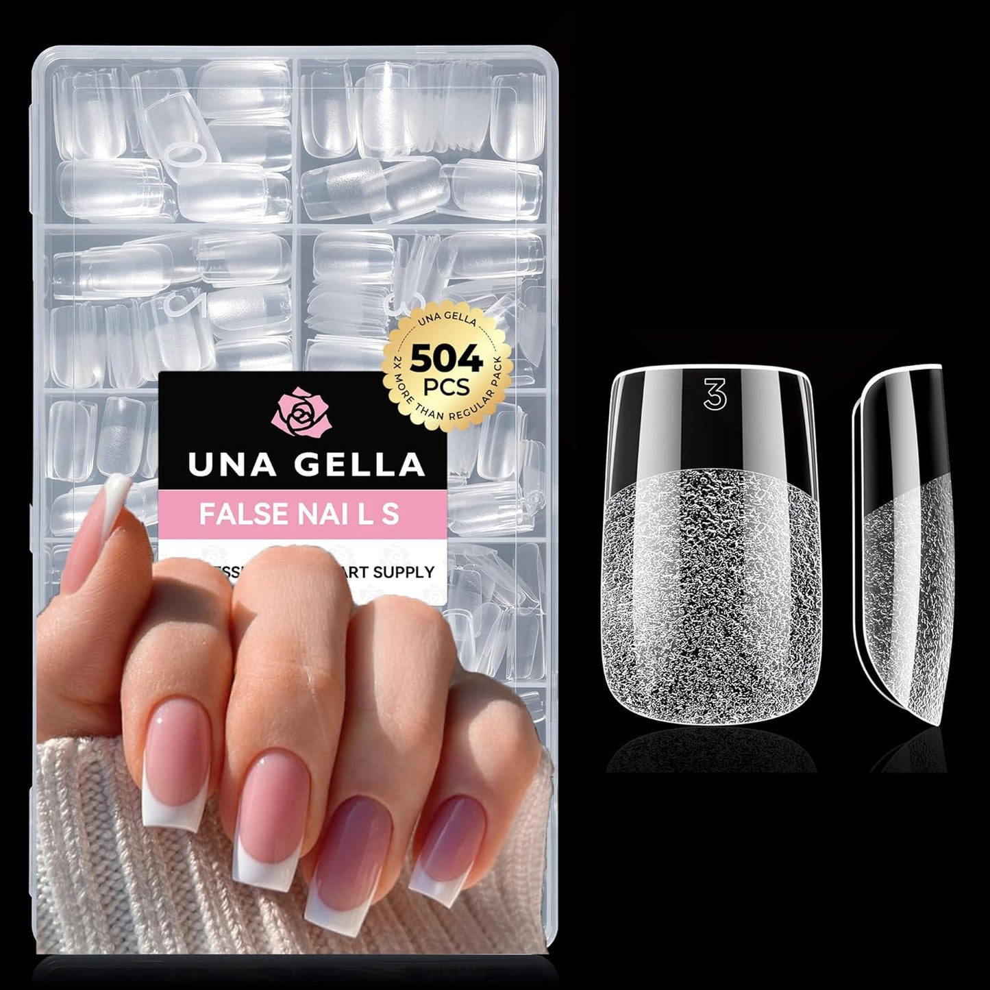 Square Nail Tips - 504PCS Short Pre-Etched Gel Fake Nails | Full Cover Soft Acrylic, 12 Sizes for DIY French Manicure