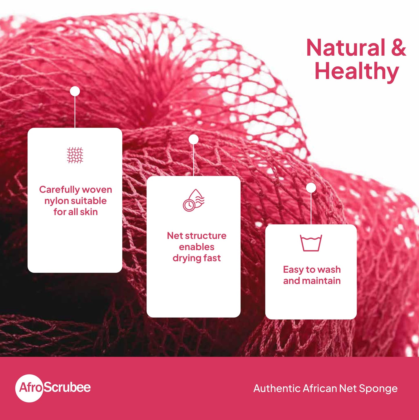 AfroScrubee Authentic African Net Sponge Exfoliating Bath Sponge (Pink)