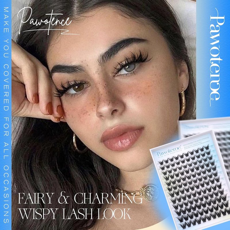 Pawotence Manga Lash Clusters - Wispy Individual Eyelash Extensions 10-16mm for DIY Glam Looks