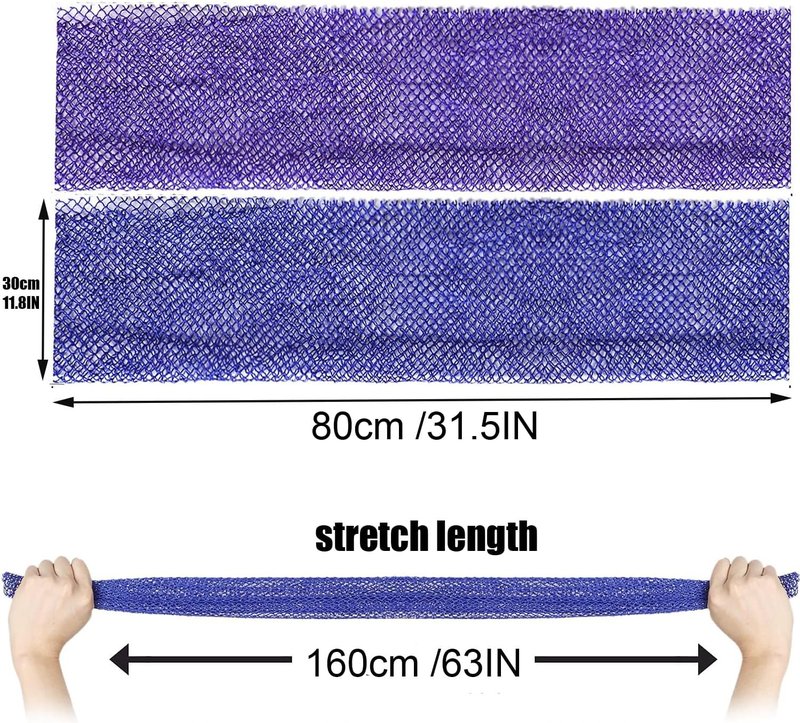 African Exfoliating Net Sponge Set - Long Bath Scrubber for Smooth Skin | 63" Stretches (Blue & Purple)