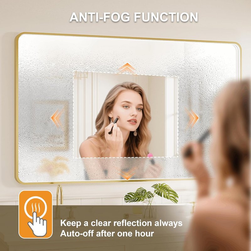 LED Bathroom Mirror - 24x32 Inch Gold Metal Framed Lighted Vanity Mirror | Dimmable, Anti-Fog, 3 Colors