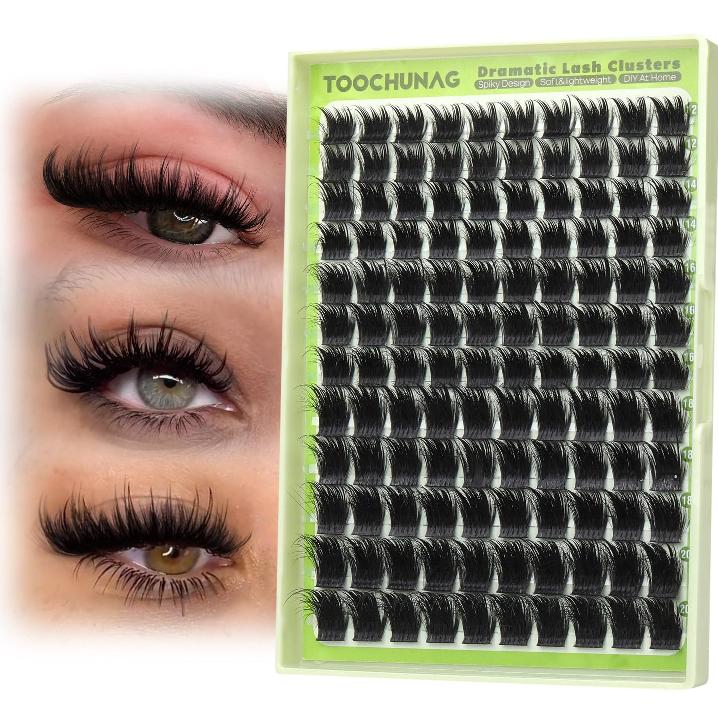 Spiky Lash Clusters 300D Fluffy Eyelash Clusters 12-20mm Volume Cluster Eyelash Extensions D Curly Mink Individual Cluster Lashes with Spikes for DIY Manga Lash Extension by TOOCHUNAG