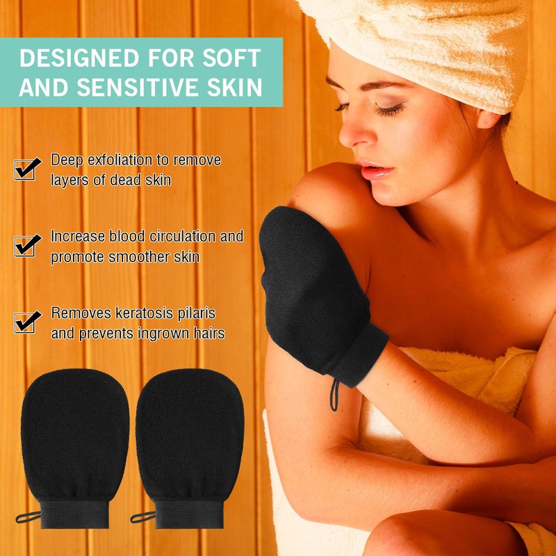 FoldTier 20 Pcs Exfoliating Glove Bulk Summer Exfoliator Mitt Body Scrubber 150d Viscose Fiber Skin Korean Scrub Mitt for Spa Massage Dead Skin Remover for Men and Women(20 Pcs,Black)