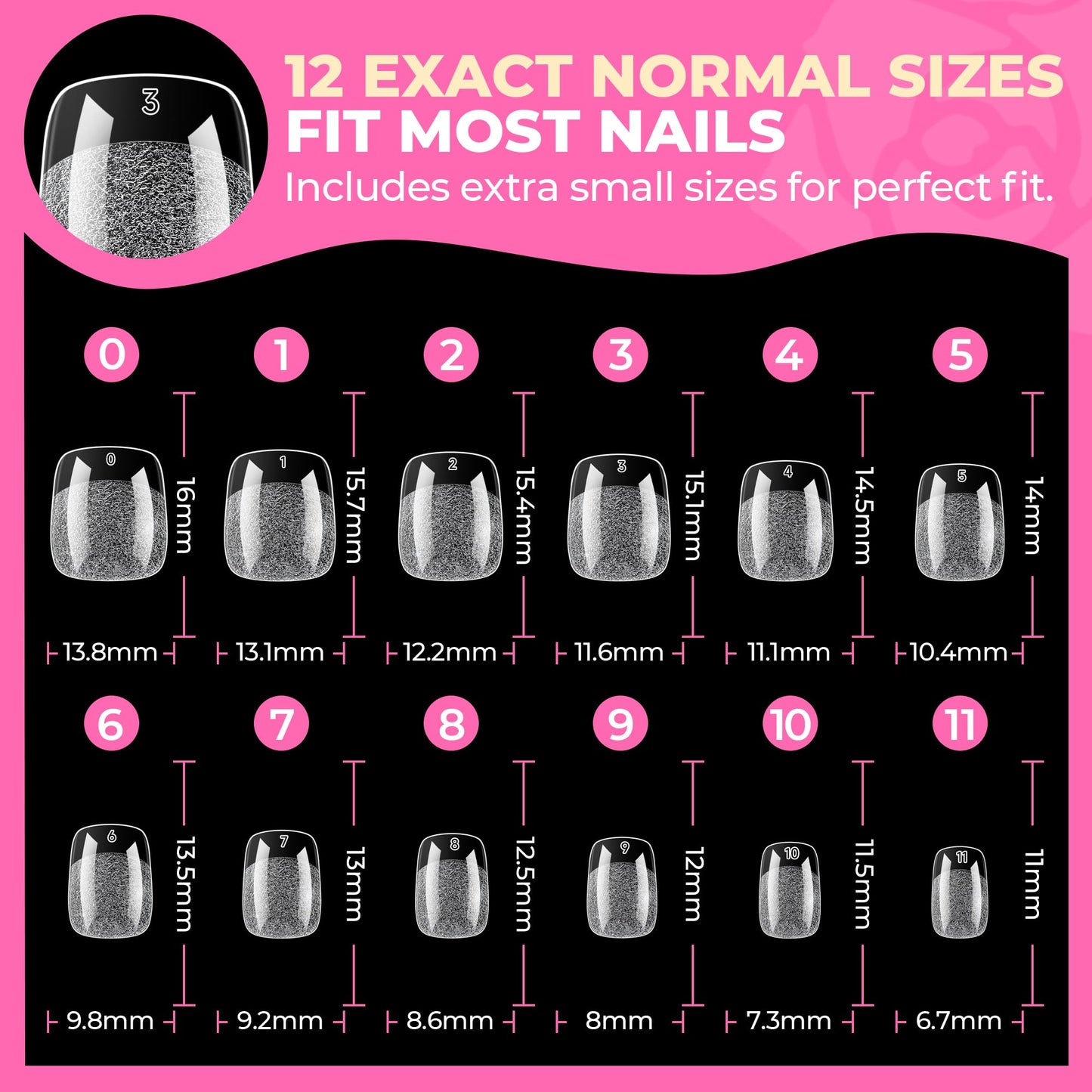 UNA GELLA Short Square Nail Tips Squoval 504PCS Pre Etched Extra Short Soft Gel Fake Nails Tips for Women DIY Squoval Press On Nails Extension French Style Salon Full Cover Acrylic Tips 12 Sizes