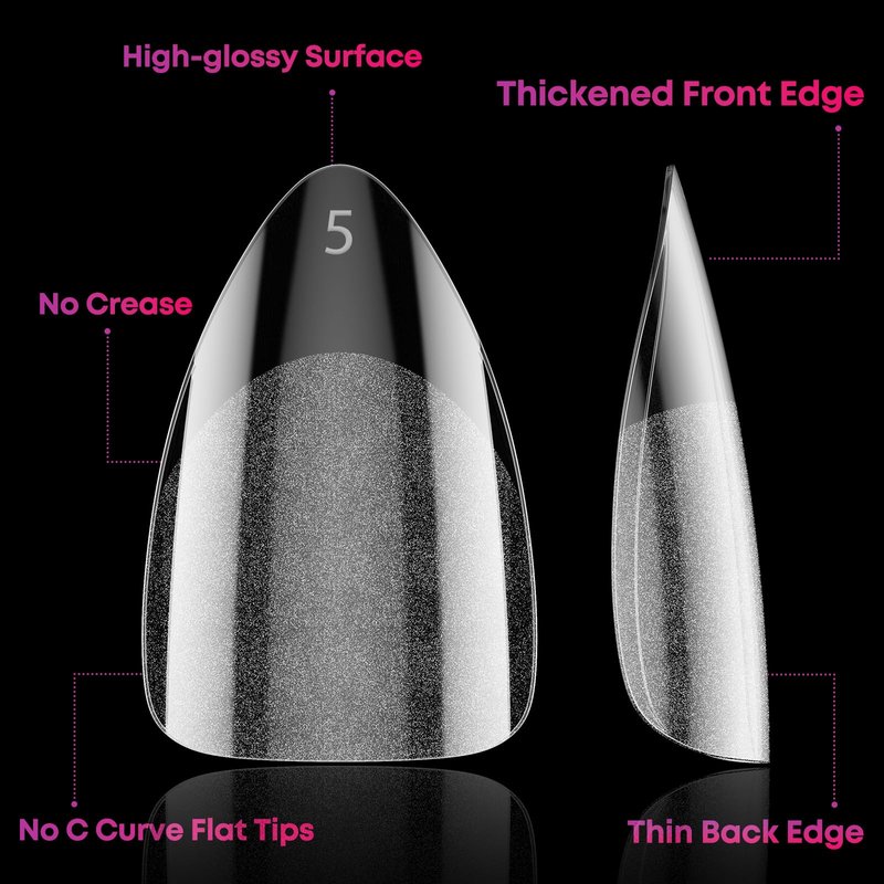 Almond Soft Gel Nail Tips, 240Pcs Pre Etched Clear Fake Nails Short Almond Shape, 12 Sizes Half Matte Full Cover Acrylic Press on Flase Tip Nail for Extension Nail Manicure Home DIY with Box