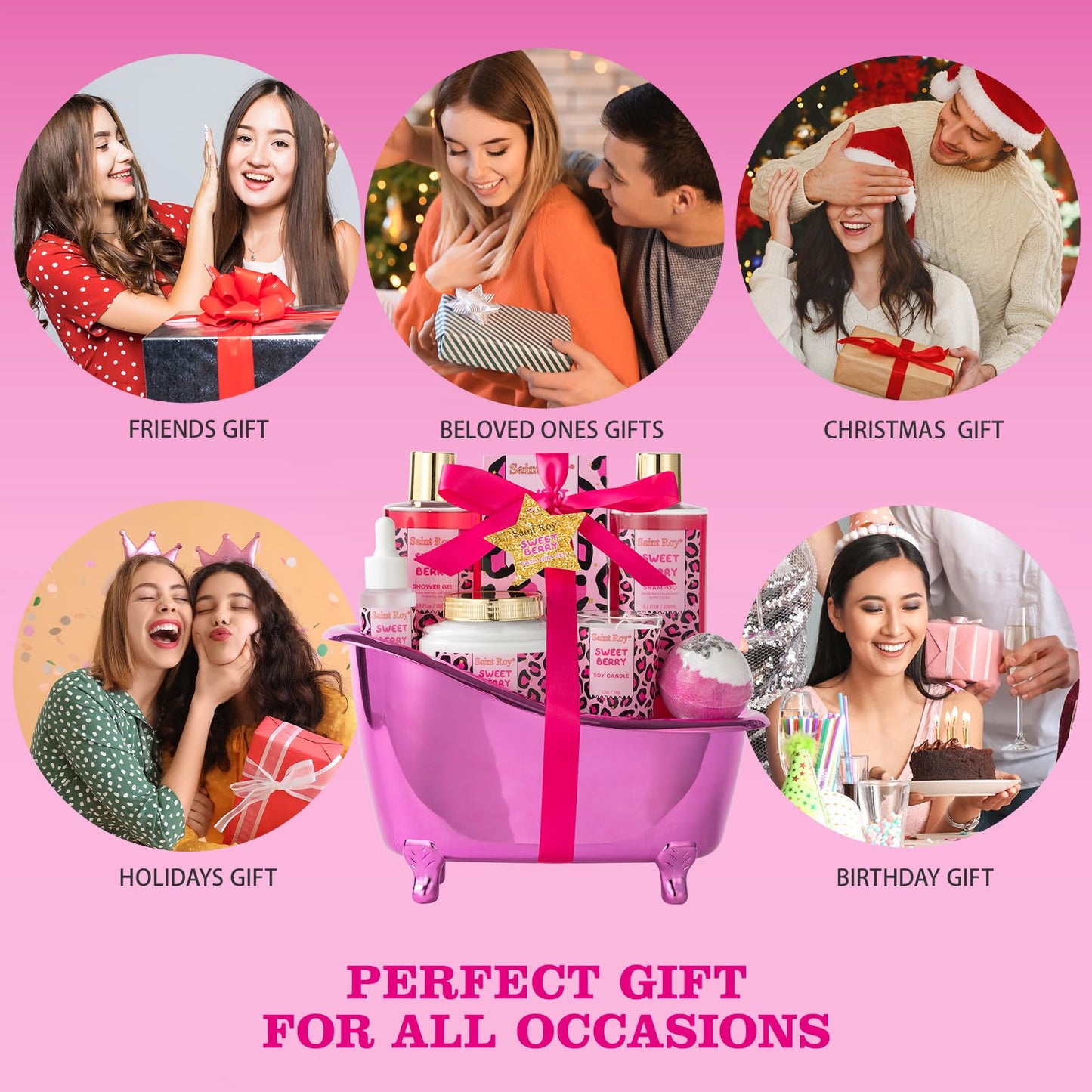 Home Spa Self Care, Bath and Body Spa Gift Basket for Women, Shower Bath Spa Sweet Berry Bath Sets for Teens Gift| Relaxing Care Kit Christmas Mothers Day Gifts for Mom Gift Baskets for Anniversary
