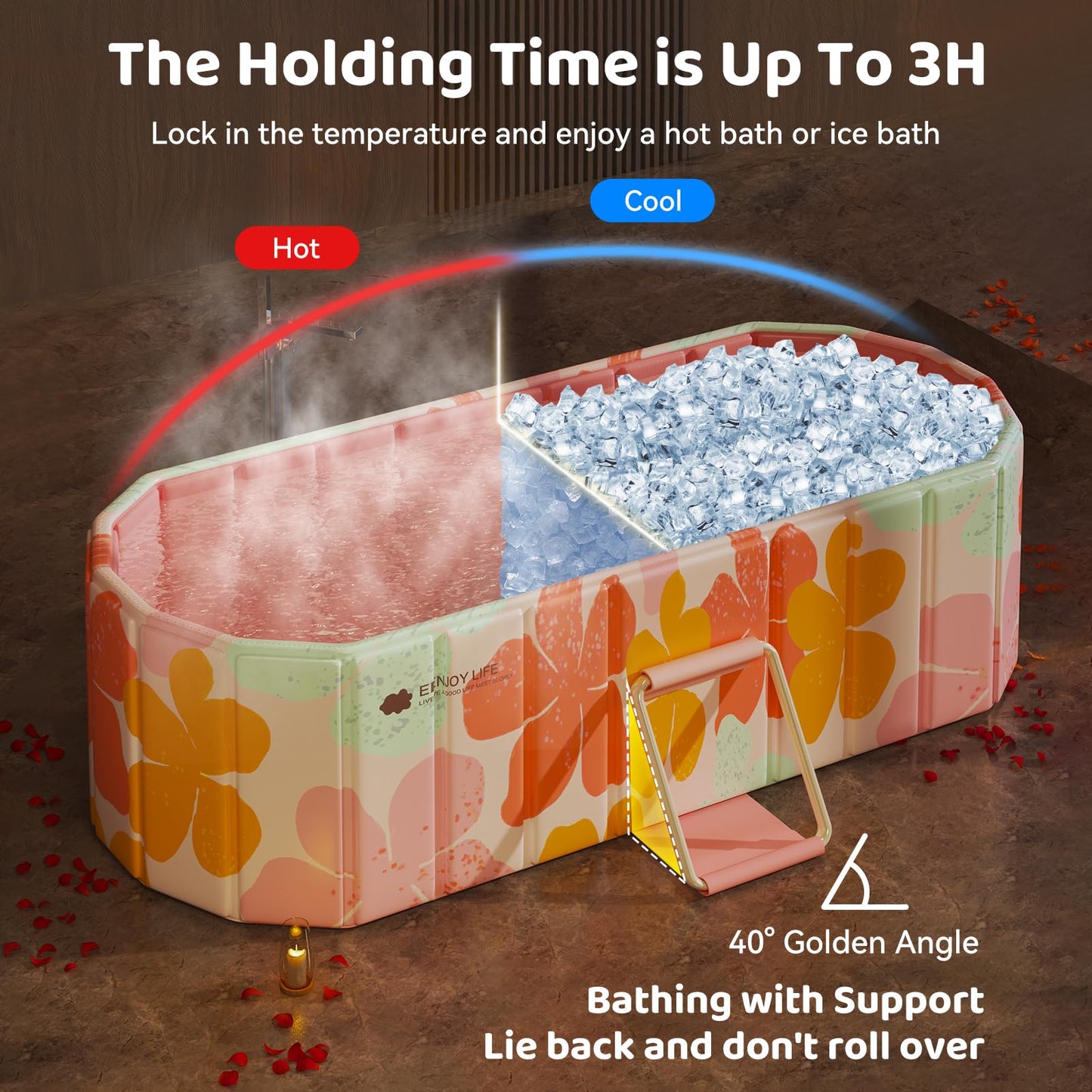HLCZLUZ Portable Foldable Bathtub, Freestanding Bathtub No Installation, Bathroom SPA Soaking Bath Tub, Shower Stall Collapsible Hot & Ice Bath for Indoor Outdoor (Pink, ‎47.2"L x 21.6"W x 19.6"H)