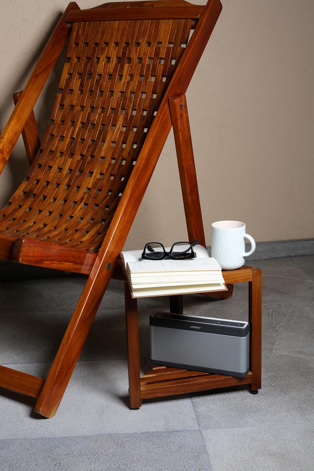 Teak Corner Shower Stool - Waterproof & Stable Shower Bench with Storage Shelf | 12” Height