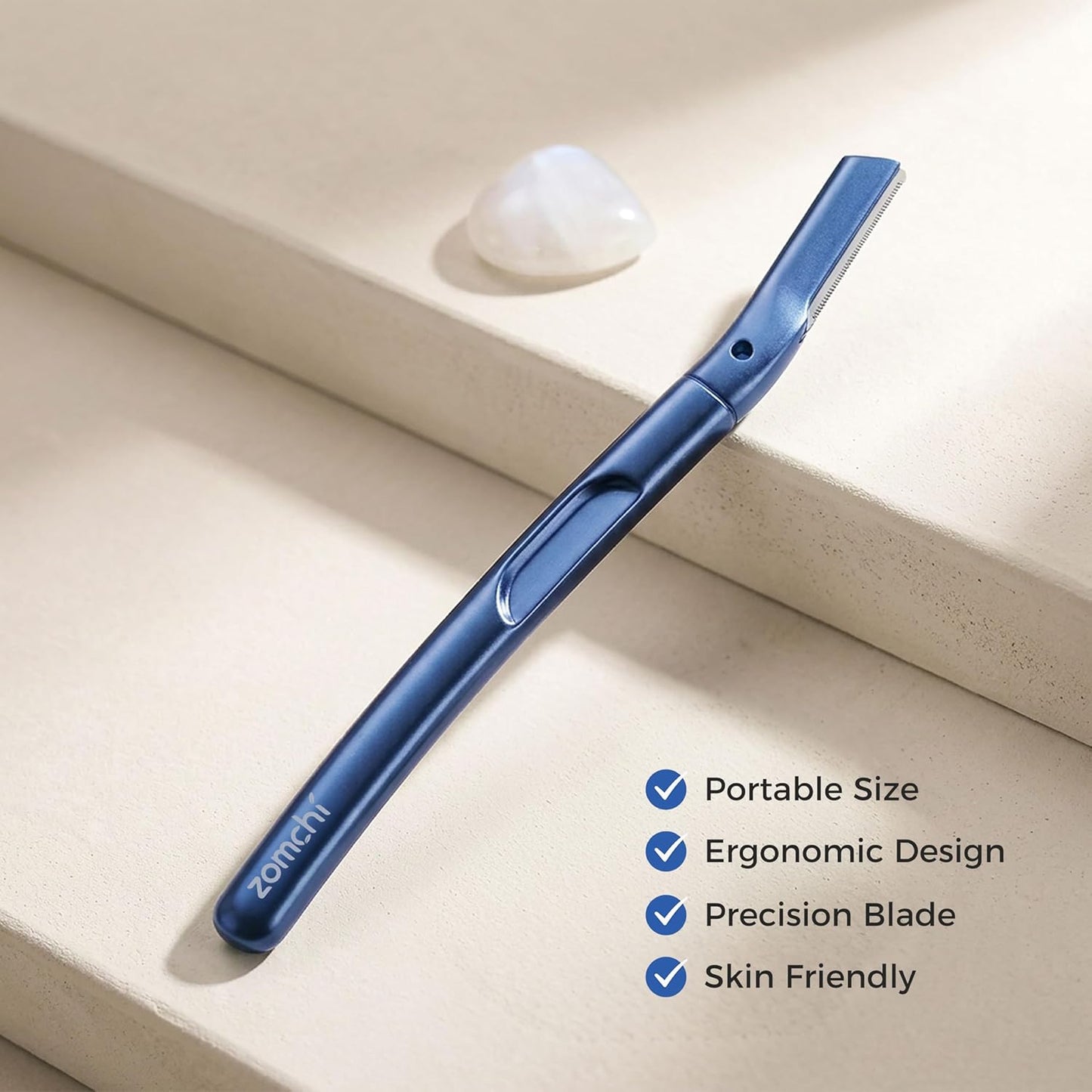 ZOMCHI Dermaplane Razor Set - Reusable Eyebrow Trimmer with 11 Blades & Protective Cap | Matte Blue
