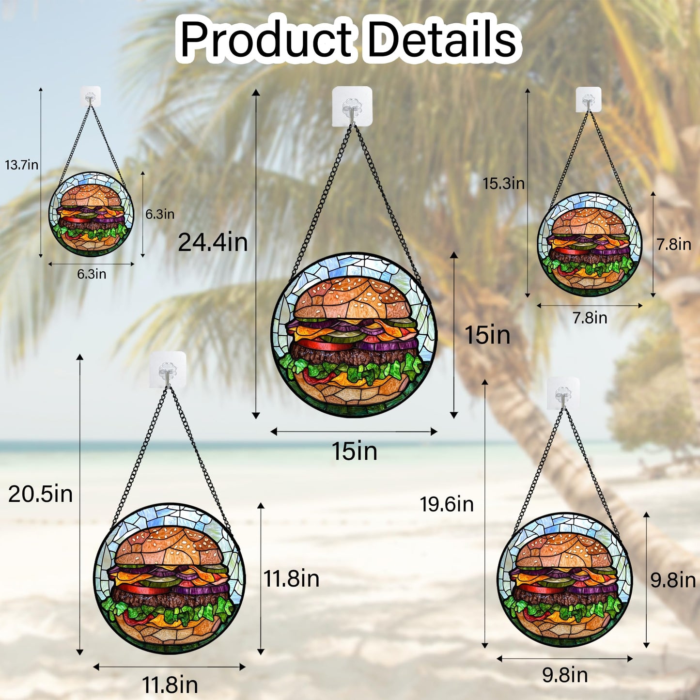 QZQCBLC Stained Glass Window Hanging Beef Burger 6.3" - Suncatcher Door Garden Kitchen Sun Catcher Decor Birthday Christmas for Mom Woman Nana Friend Men Kids