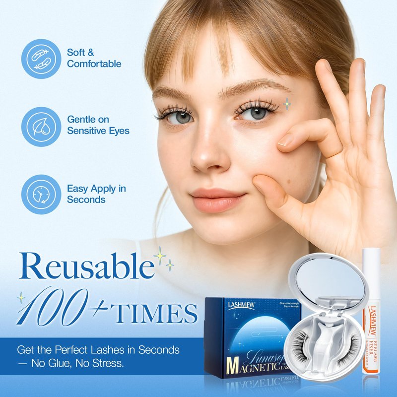 LASHVIEW Magnetic Eyelashes with Applicator Upgrade Soft Magnetic Eyelashes Natural Look Reusable No Glue or Eyeliner Needed Easy to Wear and Remove (RC25)