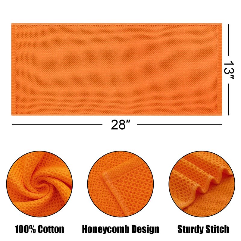 Kitinjoy 100% Cotton Waffle Weave Kitchen Hand Towels (13 x 28 Inches, Orange), 4-Pack Super Soft and Absorbent Dish Towels for Drying Dishes