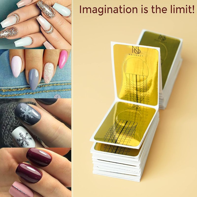 Nail Forms for Gel Builder - 100 Self-Adhesive Nail Extension Stickers | Acrylic & UV Gel Tip Sculpting Guide