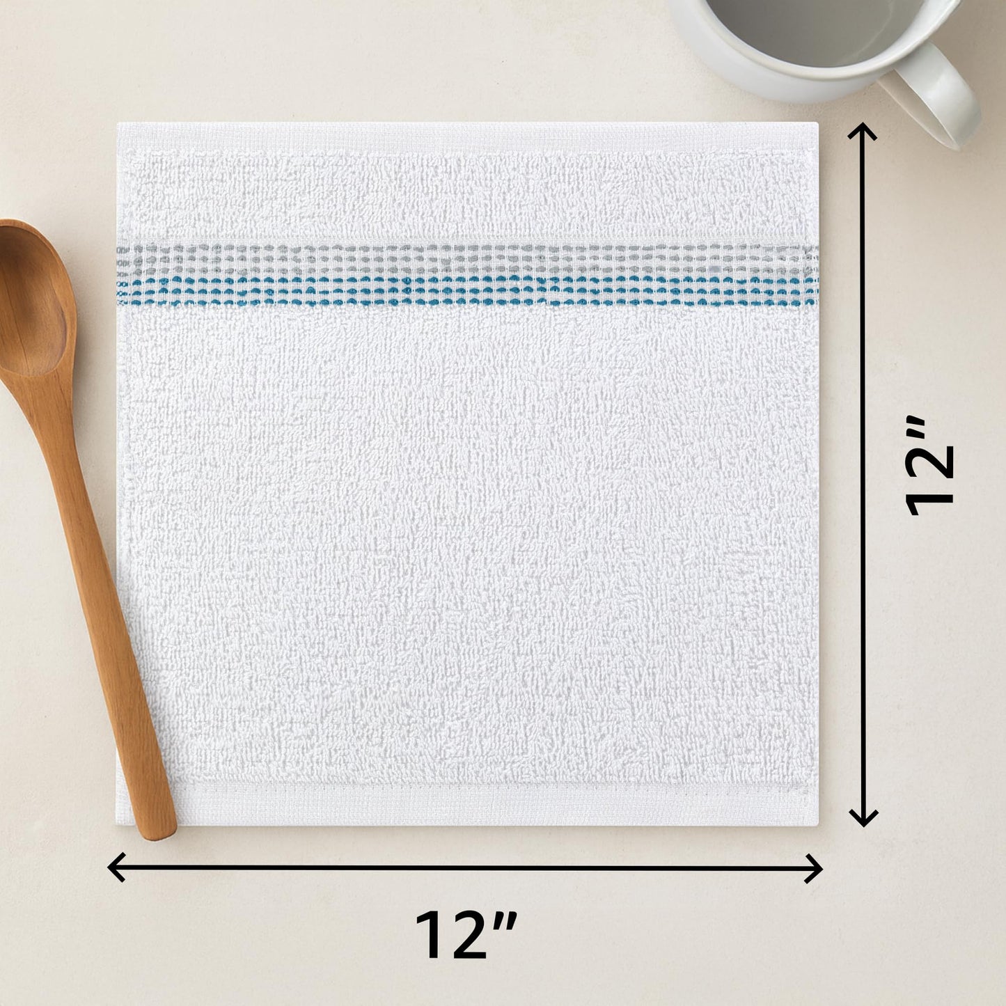 DecorRack 10 Pack 100% Cotton Washcloths, 12x12 inch White Dotted Soft Cotton Face Towels, Absorbent & Durable Wash Cloth Set for Bathroom, Spa, Gym & Travel, Teal (Pack of 10)