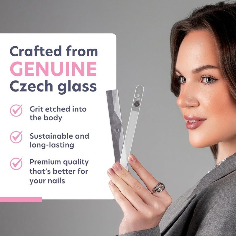 Czech Glass Nail Files - Durable Crystal Nail Filer for Natural Nails | Clear, Handcrafted, 1Pc