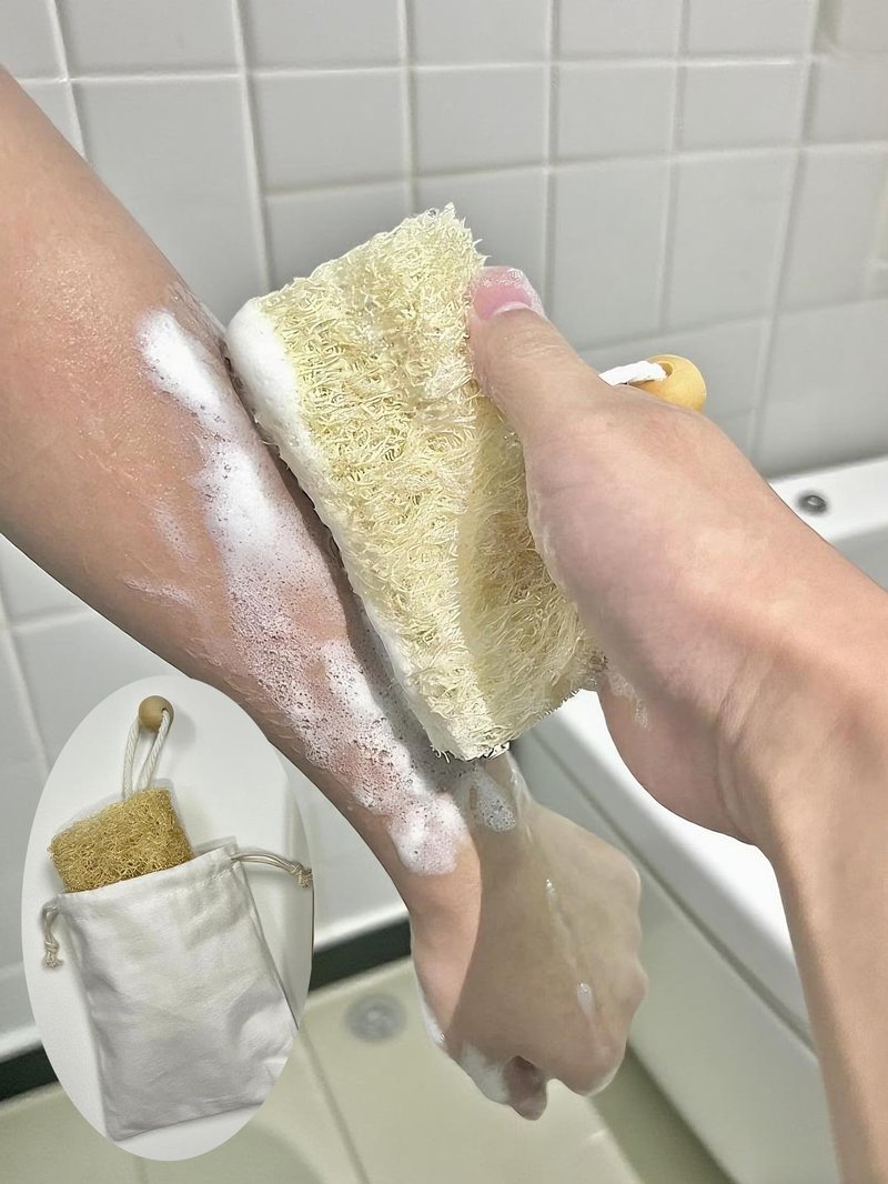 Luffa Bath Shower Sponge - Natural Luffa Exfoliating Body -Natural Loofah 4 Inch - Designed for Women and Men, Body & Face - Includes Unique Wooden Bead Ceramic Handle (White)