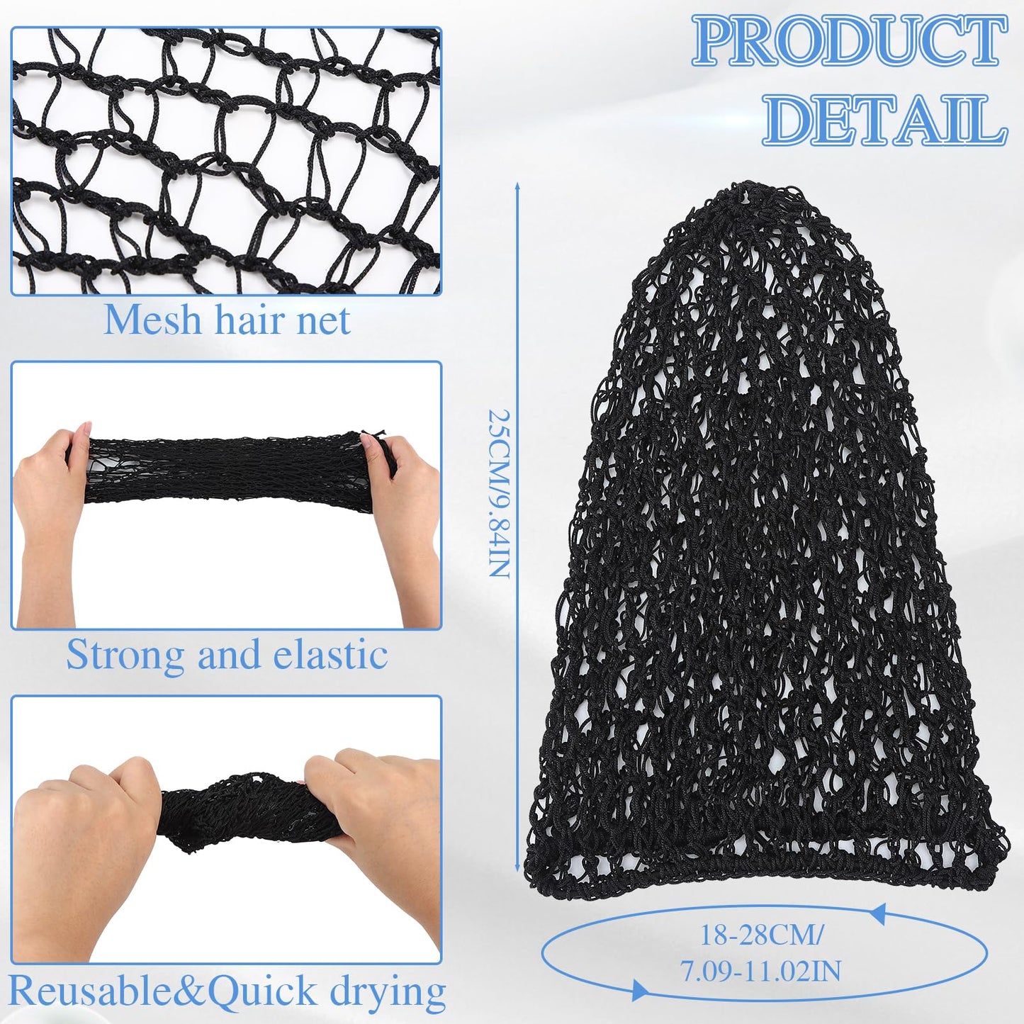 ZhouBoat Black Long Hair Bonnet with 3pcs Crochet Hair Nets Set Extra Long Wrap Cap Reusable Elastic Shower Cap for Braids Curly