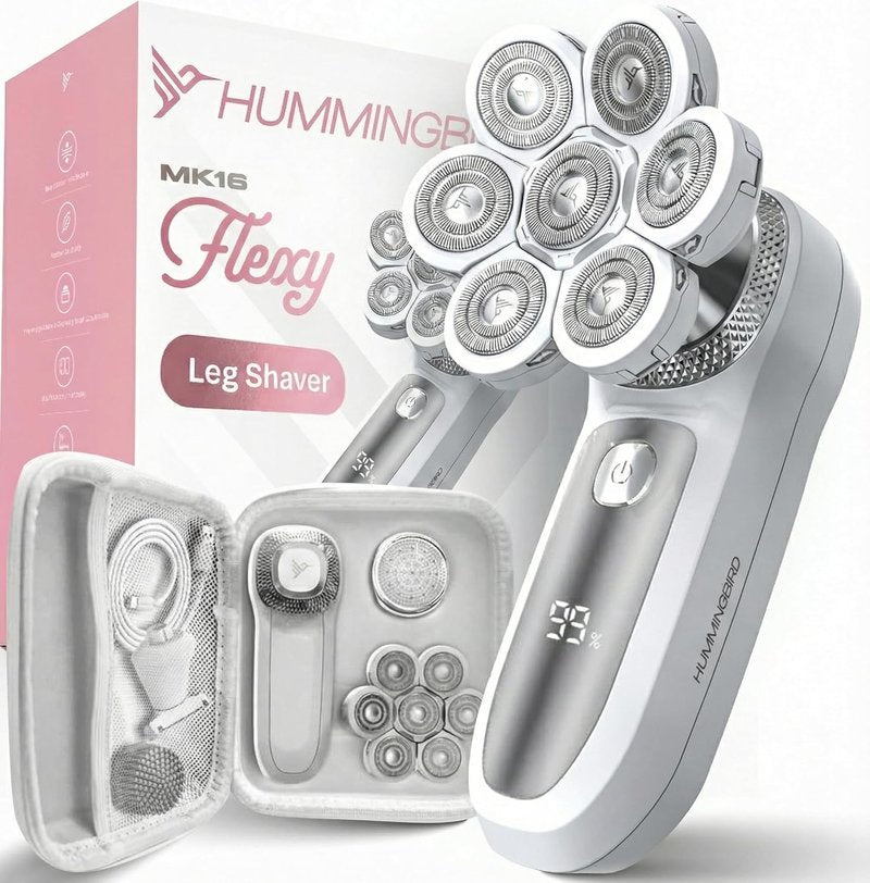 HUMMINGBIRD Flexy Electric Razors for Women - Cordless Waterproof Leg Shaver | Hair Removal & Exfoliation Kit