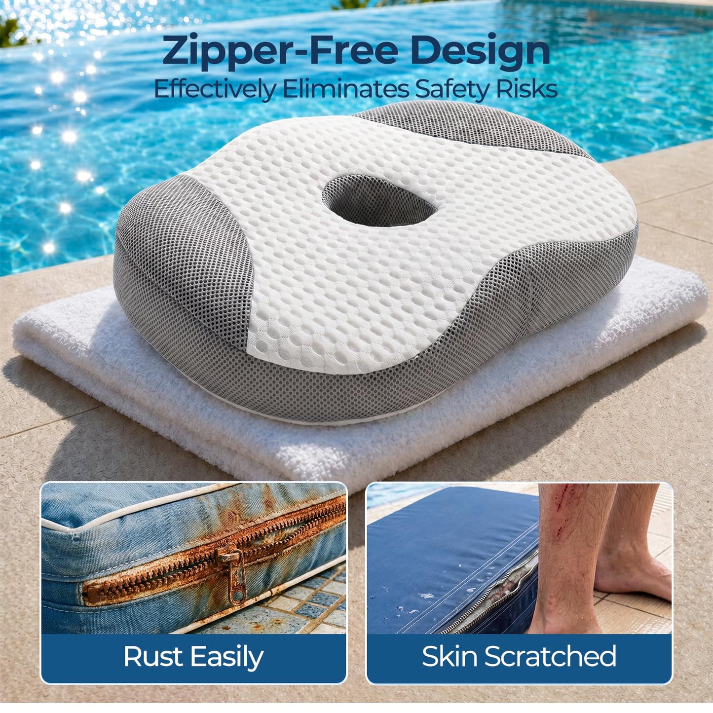 Idle Hippo Hot Tub Booster Seat, 4D Air Mesh Hot Tub Pillow with Powerful 6 Non-Slip Suction Cups, Ergonomic Booster Cushion, Quick Dry Spa Pillow for Indoor Outdoor Hot Tub-White/Grey
