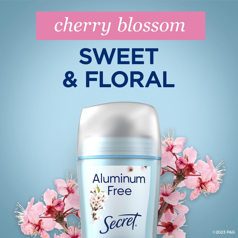 Secret Aluminum Free Deodorant for Women, 48hr Odor Protection, Free of Parabens Dyes Talc & Baking Soda, PH Balancing Minerals, Dry Solid, Cherry Blossom Scent, 2.4 oz (Pack Of 3)