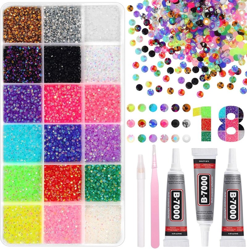 3mm Rhinestones Bedazzling Kit - 18000 Mixed-Color Flatback Gems for Crafts | Includes Tools for Diamond Art, Shoes & Makeup