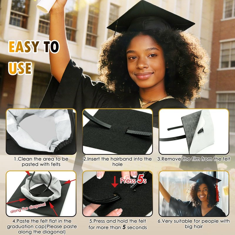 1pc Black Graduation Cap Headband Insert - Anti-Fall Grad Cap Headband for Curly Hair Secures Graduation Hat, Keep Hairstyle for Graduation Day,Essential Graduation Accessories for Women & Men Student