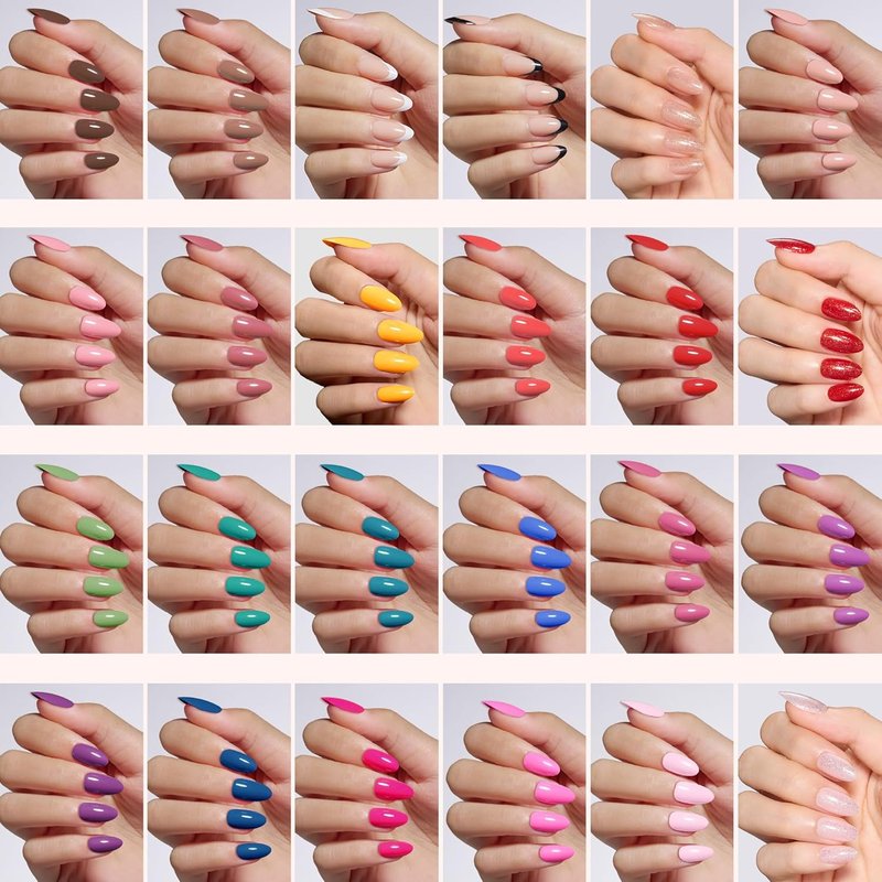 Beetles Press On Nails Kit - Rainbow Gleam | 720 Pcs of 24 Colors in Short Almond Shape | Matte, Glossy & Glitter Finishes with Glue & Stickers