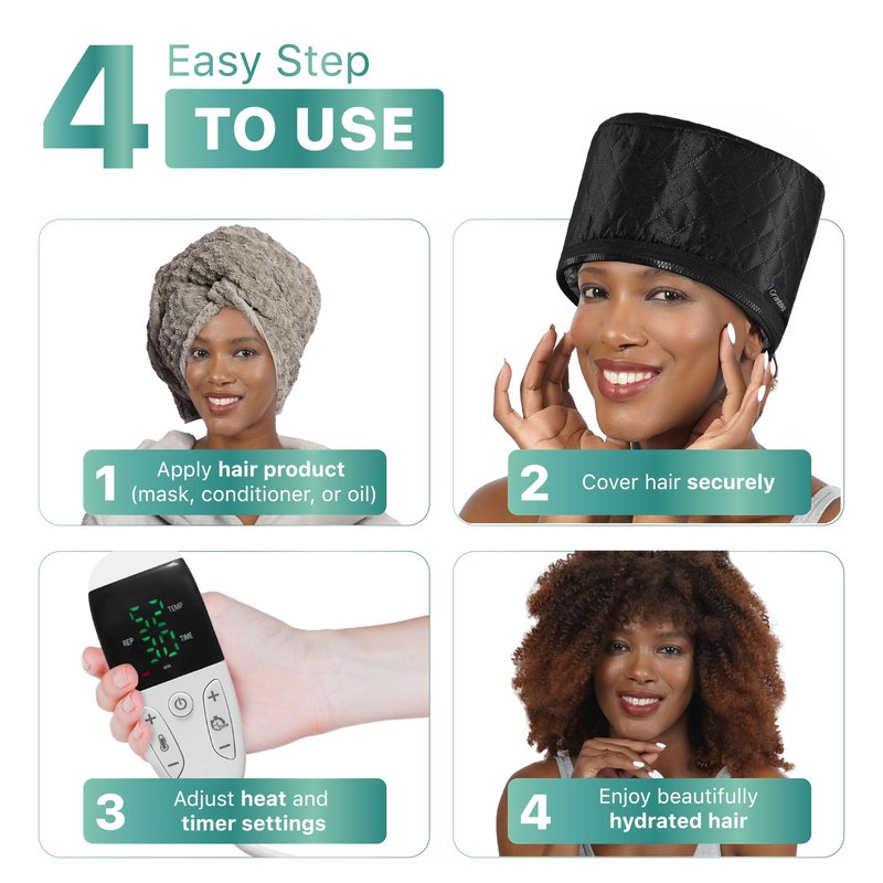 High-Power Hair Steamer Cap for Natural Hair – Deep Conditioning, Easy to Use, Adjustable Heat & Timer, At-Home Salon Treatment for Black Hair Care, Moisture & Repair Treatment for Healthy Hair