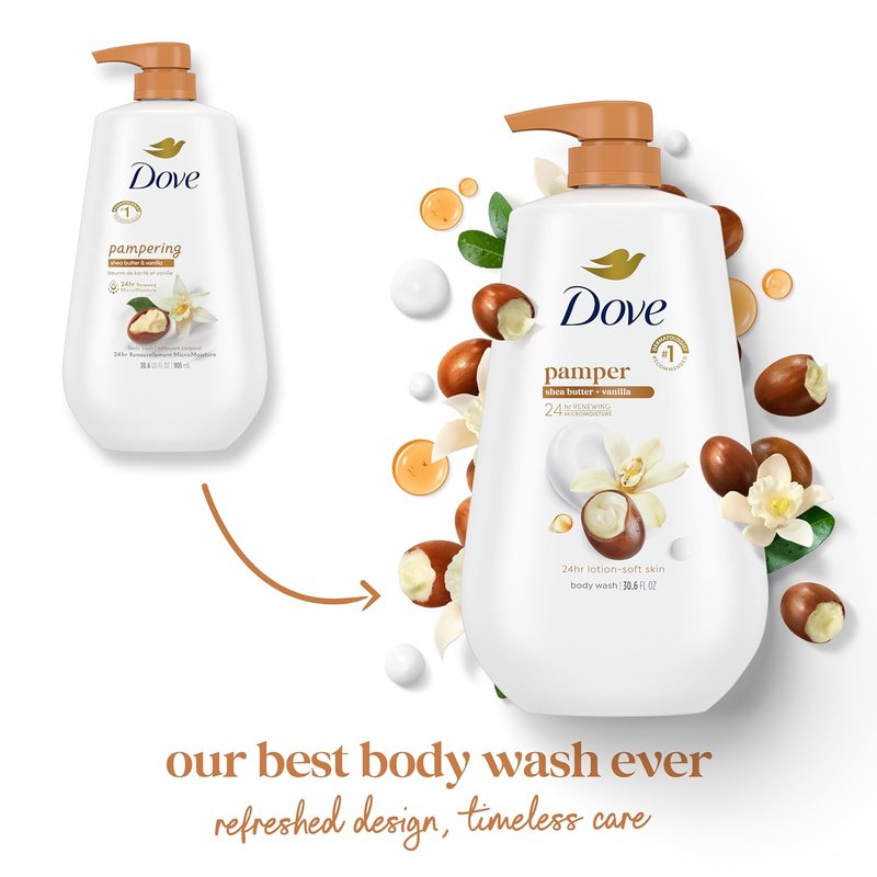 Dove Body Wash - Shea Butter & Vanilla Moisturizing Cleanser | 24-Hour Hydration, 30.6 oz