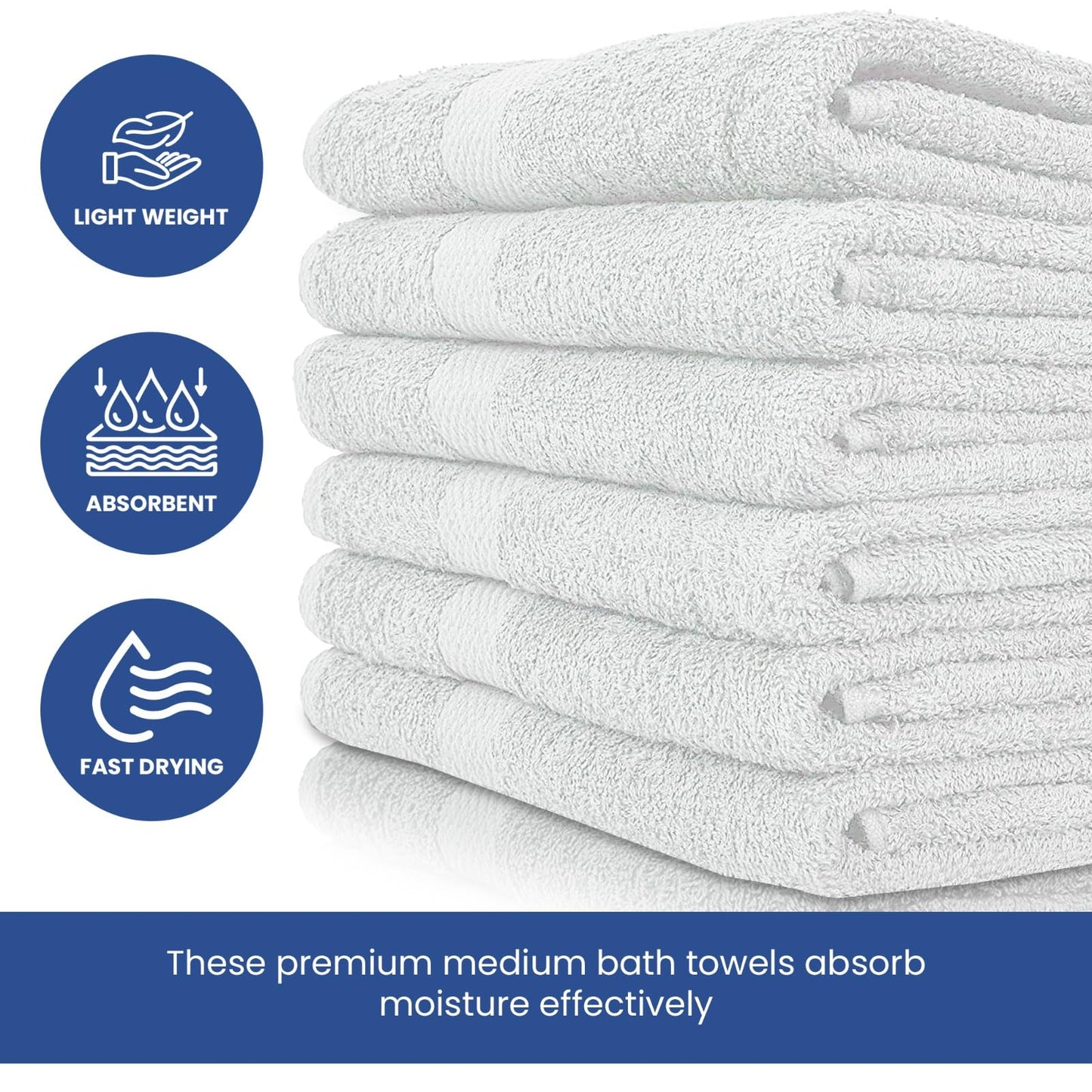 Linteum Textile Supply White Bath Towels Set of 6 Medium 24x48 inches Towels for Bathroom 100% Cotton Ring Spun Bath Towel Soft Quick Dry High Absorbent Towels for Hotel Spa Daily Use, Pools