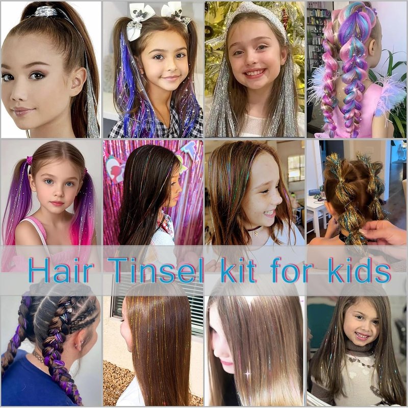 Skiennix Hair Tinsel Kit - 18 Color Sparkly Extensions with 7800 Strands | Heat Resistant Glitter for Festivals