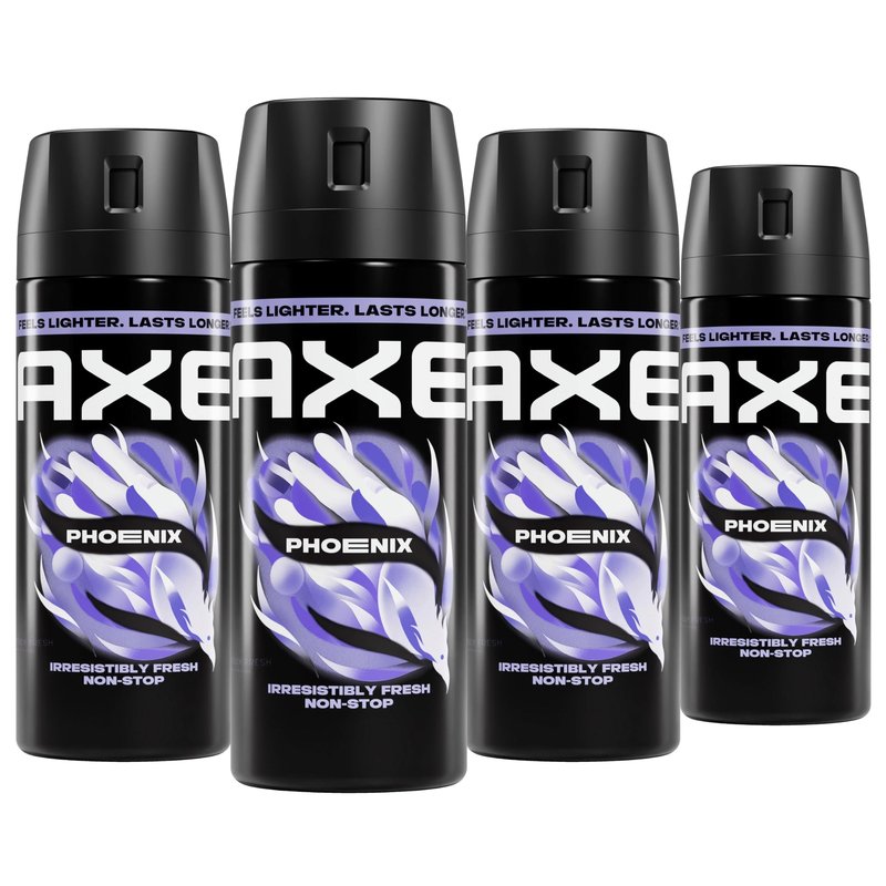 AXE Body Spray Phoenix 4 Count Apollo 48 Hour All Over Fresh Aluminum Free 2.9 oz