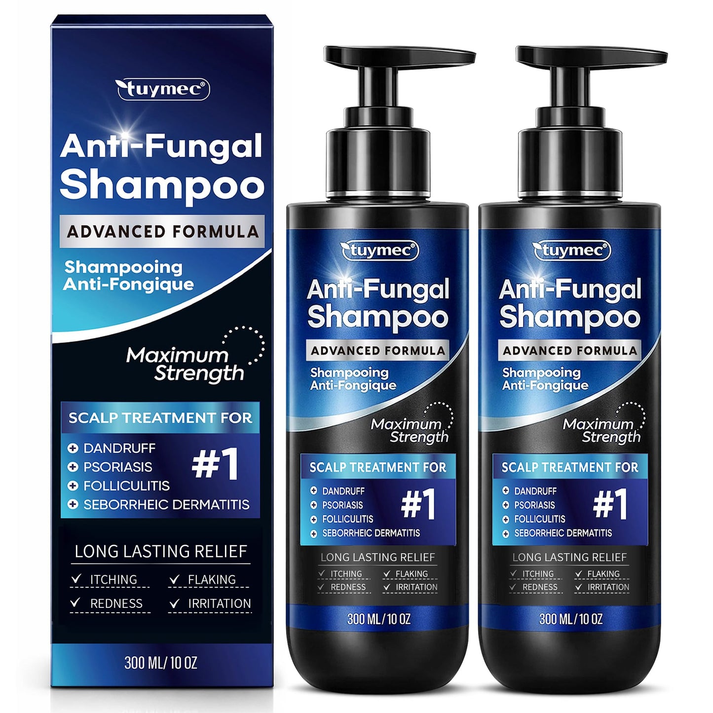 Tuymec Psoriasis Shampoo, Seborrheic Dermatitis Folliculitis Shampoo, Anti-Fungal and Anti-Dandruff for Men and Women 300ml x 2pcs.