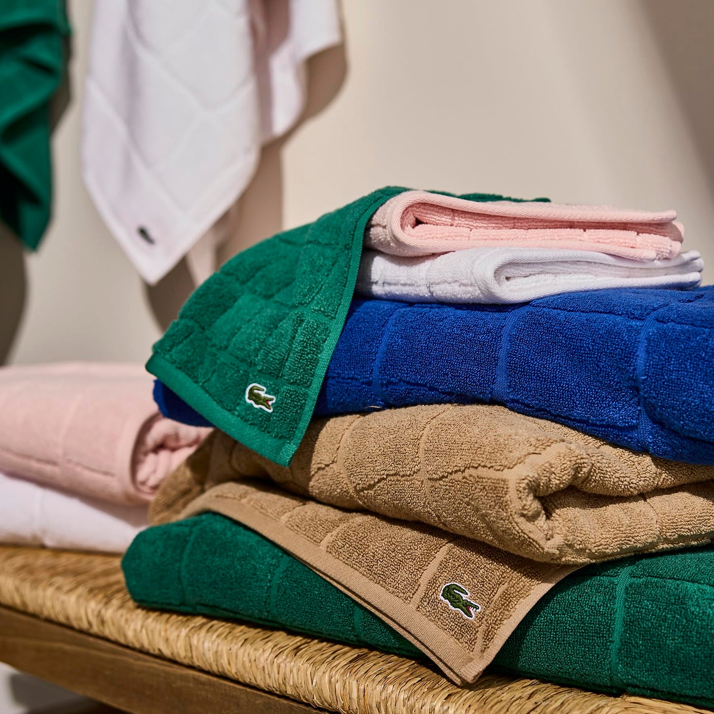 Lacoste Croc Scale 100% Cotton Towels – Highly Absorbent & Quick Drying, Premium Super Soft, Sand, 2 Bath Towels (30"x56"), 2 Hand Towels (16"x30"), 2 Washcloths (13"x13") 6PC Bath Towel Set