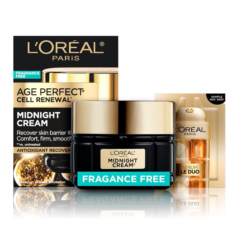L'Oreal Paris Age Perfect Anti-Aging Midnight Face Cream, Fragrance-Free Face Moisturizer with Shea Butter and Antioxidants to Reduce Wrinkles and Firm Skin, 1.7oz + Serum Sample