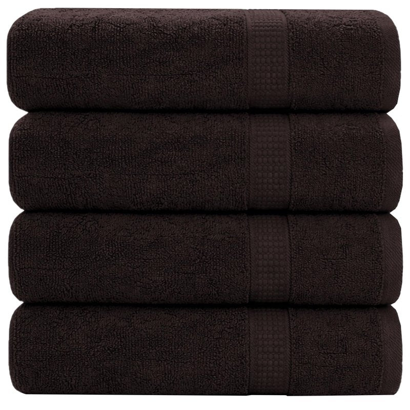 GOLD TEXTILES Premium Bath Towels Set (Pack of 4,27 x 54) 100% Ring-Spun Cotton Bathroom Towels for Hotel, Spa, Soft and Absorbent (27 x 54, Brown - 4 Pcs)
