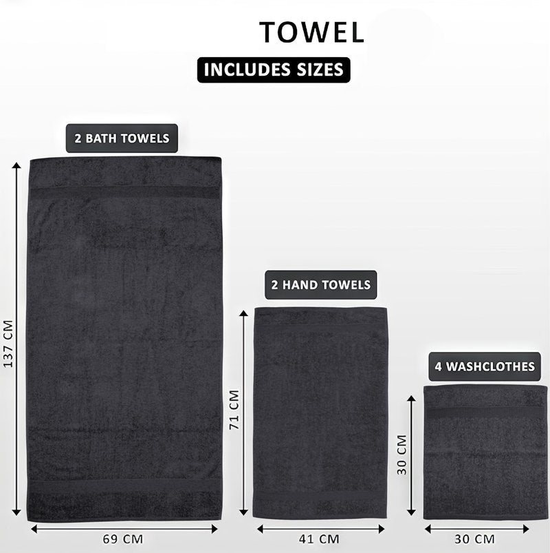 Softolle Luxury 8 Piece Towel Set, 2 Bath Towels 2 Hand Towels 4 Washcloths, Towels for Bathroom, Home, Spa & Gym - Highly Absorbent Ultra Soft Quick-Dry (Grey)